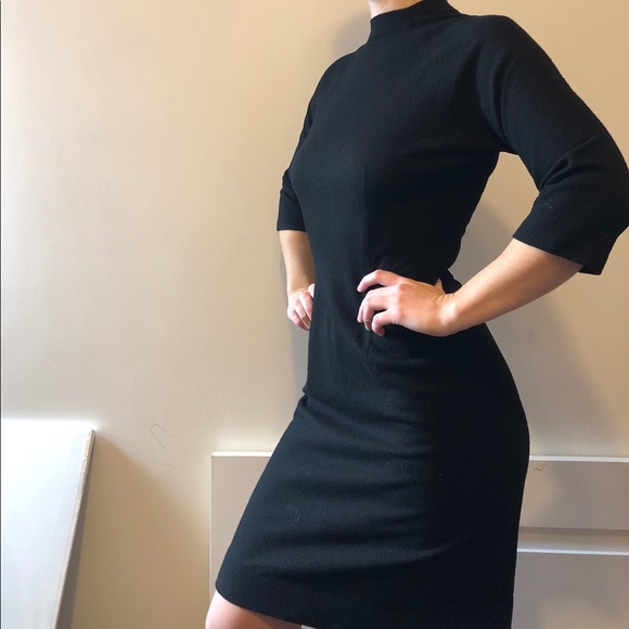 SOLD: Vintage black wool mock neck dress - Picture 2 of 3